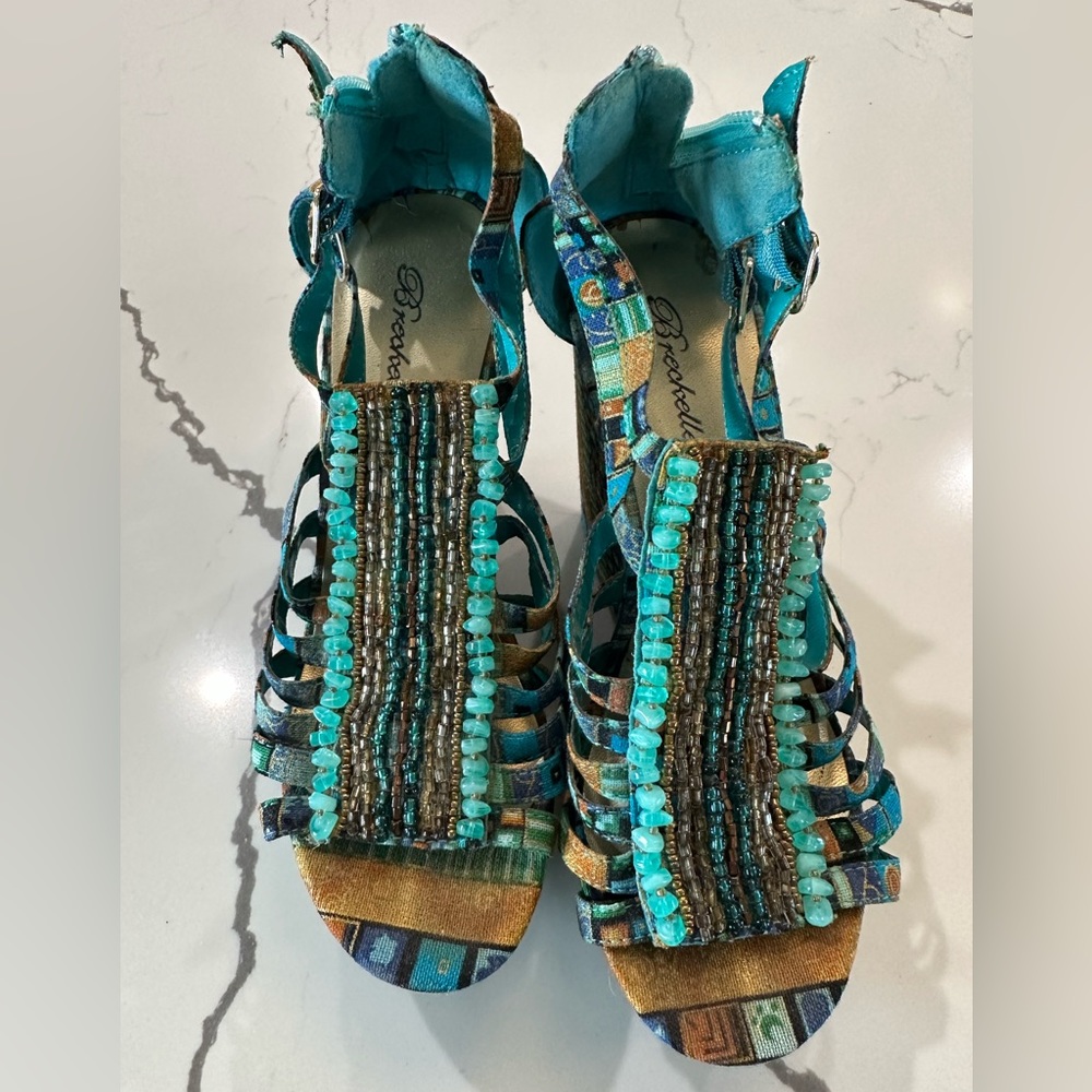Breckelle’s Blue Turquoise Wedges with Stones and Beads